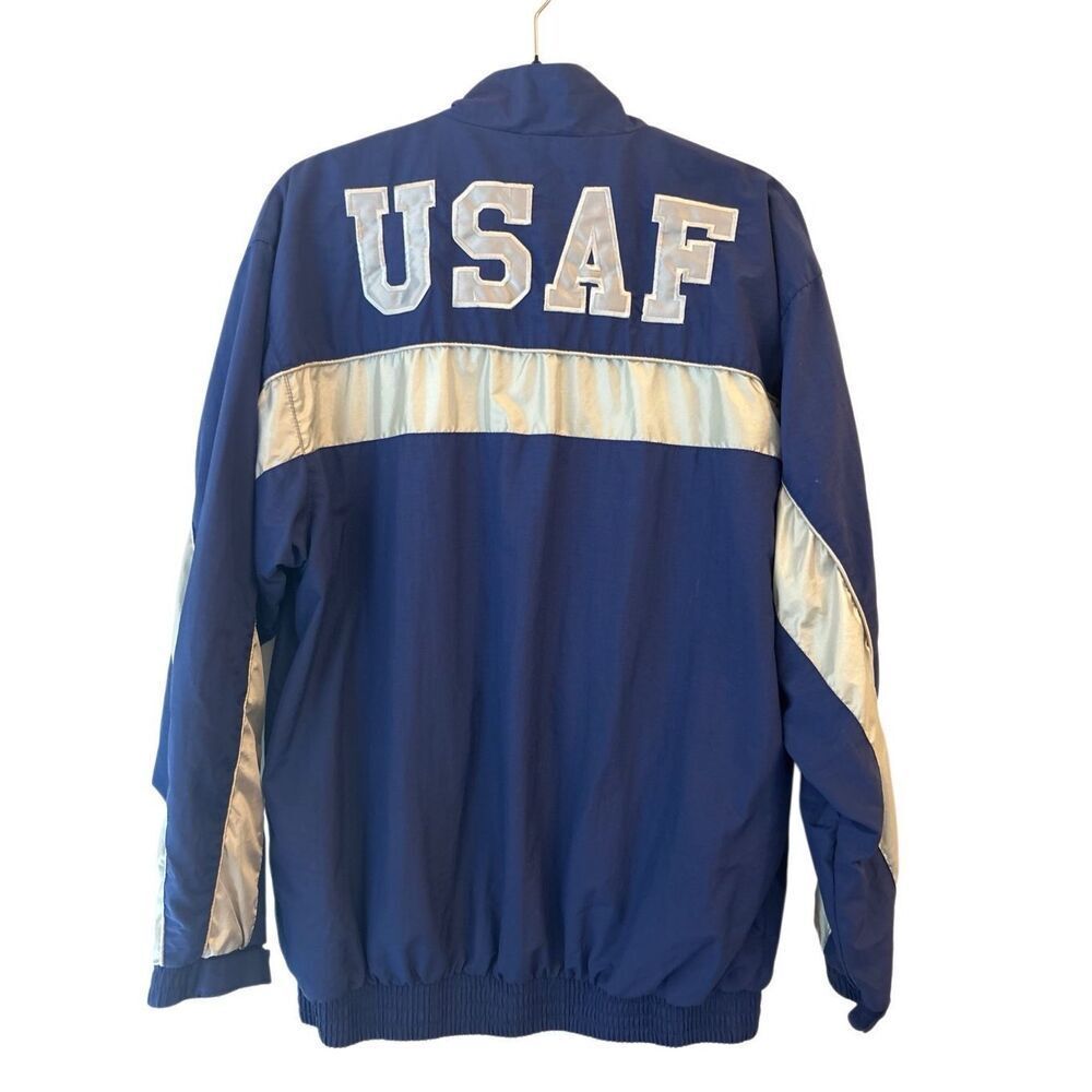 Vintage USAF Air Force PT Warm-Up Jacket Blue Silver Reflective Made in Taiwan s